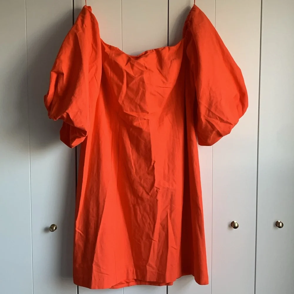 Mango Strapless Puff-Sleeve Mini Dress in Bright Orange - Picture 5 of 10